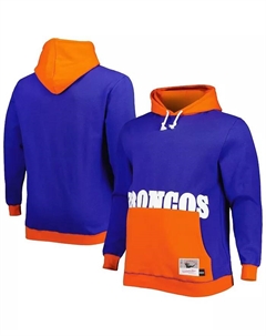 Мужская темно-синяя, оранжевая толстовка с капюшоном Denver Broncos Big and Tall Big Face Mitchell and ness