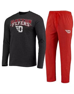 Мужской комплект для сна из футболки с длинным рукавом и брюк Dayton Flyers, красный, меланжевый темно-серый, потертый Concepts sport
