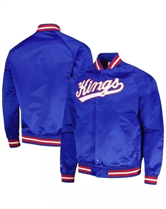 Мужская синяя бейсбольная куртка Sacramento Kings Hardwood Classics Throwback Wordmark с рукавом реглан и полной застежкой на кнопки Mitchell and ness