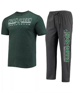 Мужской комплект для сна из футболки и брюк North Texas Mean Green Meter в цветах heathered charcoal и kelly green Concepts sport