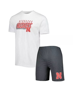 Мужской комплект футболки и шорт Nebraska Huskers Downfield в цвете угольный и белый Concepts sport