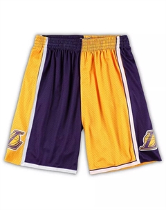 Мужские шорты Los Angeles Lakers Big and Tall Hardwood Classics Split Swingman в золотом и фиолетовом цветах Mitchell and ness