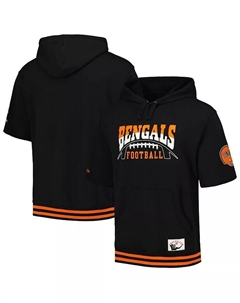 Мужская черная толстовка с капюшоном и короткими рукавами Cincinnati Bengals Pre-Game Mitchell and ness