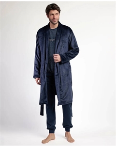 Халат с длинными рукавами из теплой ткани темно-синего цвета Admas