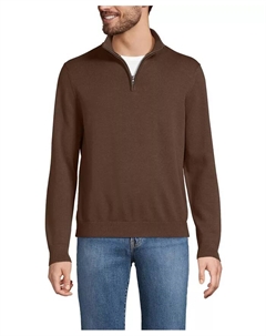 Мужской тонкий хлопковый джемпер с длинным рукавом и застежкой на четверть, коричневый Lands' end