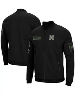 Мужская черная куртка-бомбер Nebraska Huskers OHT с молнией по всей длине, вдохновленная военным стилем Colosseum