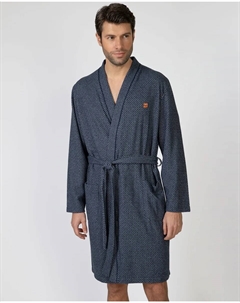Мужской длинный халат на запах, темно-синий Massana