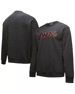 Мужской черный свитшот с вышитым винтажным логотипом Los Angeles Lakers из коллекции Black Out, снежной промывки Mitchell and ness