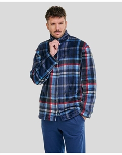 Мужской халат в клетку на молнии, синий Lohe