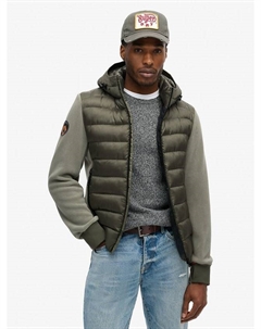 Утепленная худи-пуховик бомбер из флиса, Dusty Olive Green Superdry