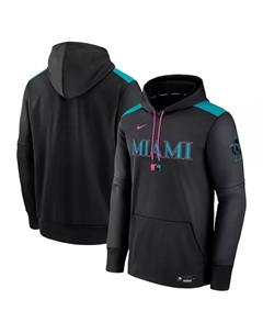Мужская черная толстовка с капюшоном Miami Marlins 2025 City Connect из коллекции Authentic Collection Therma Pullover Nike