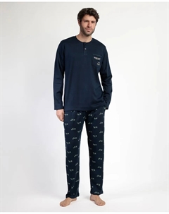 Мужская длинная пижама из хлопка синего цвета Admas