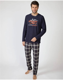 Мужская пижама из трикотажа милано с длинными штанинами, темно-синий/оранжевый Massana