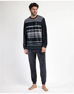 Мужская длинная пижама из мягкого бархатного материала темно-серого цвета Admas