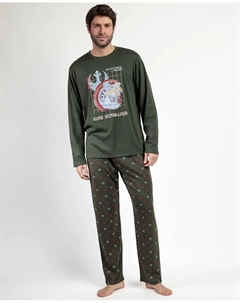 Длинная мужская пижама из зеленого хлопкового трикотажа Disney