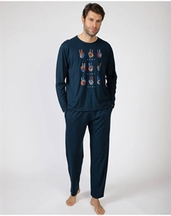 Мужская пижама из трикотажного хлопка с длинными штанинами, темно-синий Massana