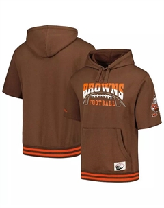 Мужская коричневая толстовка с капюшоном Cleveland Browns Pre-Game с короткими рукавами Mitchell and ness