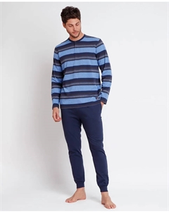 Длинная мужская пижама из хлопкового трикотажа синего цвета Admas