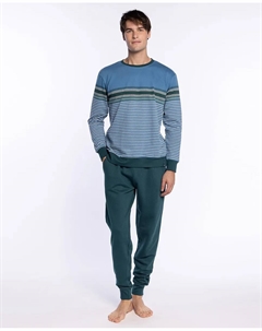 Мужская длинная пижама трикотажная, синий/зеленый Punto blanco