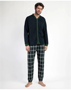 Длинная мужская пижама на пуговицах из миланской ткани темно-синего цвета Admas
