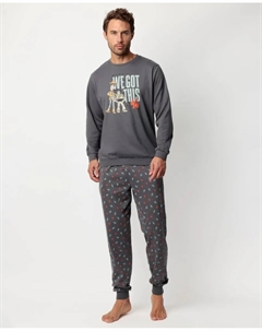 Мужская пижама длинная из темно-серого хлопкового трикотажа Disney