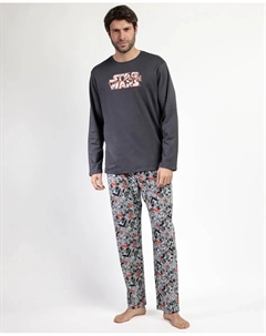 Мужская пижама длинная из темно-серого хлопкового трикотажа Disney