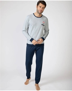 Мужской длинный трикотажный пижама, синий/серый Massana
