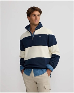 Мужская толстовка с молнией средней длины и широкой полосой, темно-синий Silbon