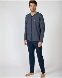 Мужская длинная пижама из жаккардовой ткани, темно-синий Massana
