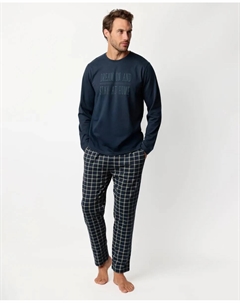 Мужская длинная пижама из хлопка синего цвета Admas