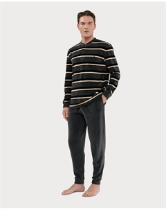 Длинная бархатная пижама с мужской планкой, серый/желтый El búho nocturno