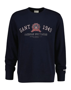 Мужская толстовка с круглым вырезом и принтом на груди, синий Gant