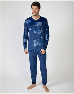 Мужская длинная пижама из микрополяра, синий Massana