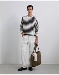 Мужская длинная футболка с принтом в полоску, прямого кроя, белый/черный Scalpers