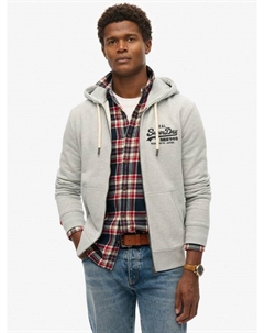 Винтажный худи с вышитым логотипом на молнии, Mid Grey Marl Superdry