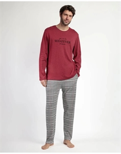 Мужская пижама длинная из хлопкового трикотажа бордового цвета Admas