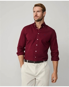 Мужская рубашка Oxford классического кроя, окрашенная после пошива, с вышитым логотипом, больших размеров, гранатовый Hackett