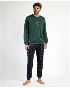 Длинная мужская пижама из хлопкового трикотажа цвета хаки Admas