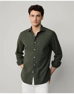 Мужская фланелевая рубашка из хлопка с прямым кроем и узором «елочка» Façonnable, хаки