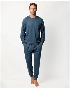 Длинная мужская пижама из хлопкового трикотажа синего цвета Admas