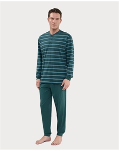 Длинная пижама из трикотажа с застежкой для мужчин, зеленый El búho nocturno