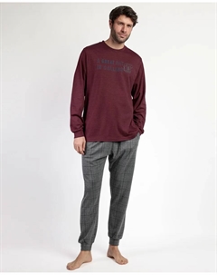 Мужская пижама длинная из хлопкового трикотажа бордового цвета Admas