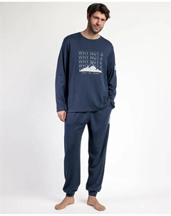Длинная мужская пижама из хлопкового трикотажа синего цвета Admas