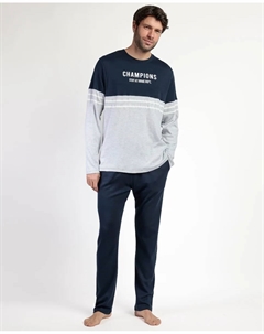 Мужская длинная пижама из хлопка синего цвета Admas