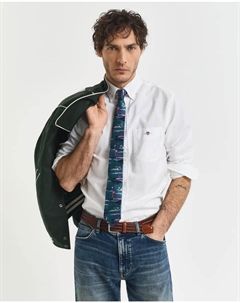 Мужская рубашка Оксфорд с длинными рукавами и стандартным кроем, однотонная, белый Gant