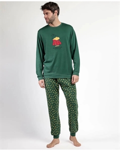 Длинная мужская пижама из зеленого хлопкового трикотажа Peanuts