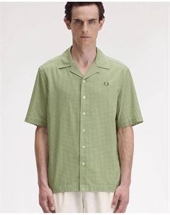Мужская рубашка с коротким рукавом с микроклетчатым принтом, зеленый Fred perry