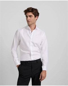 Мужская рубашка белого цвета с узором «елочка», с двойными манжетами Silbon