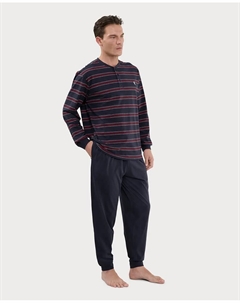 Длинная пижама из трикотажа с застежкой для мужчин, красный El búho nocturno