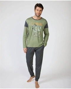 Мужская пижама из трикотажного хлопка с длинными штанинами, зеленый Massana